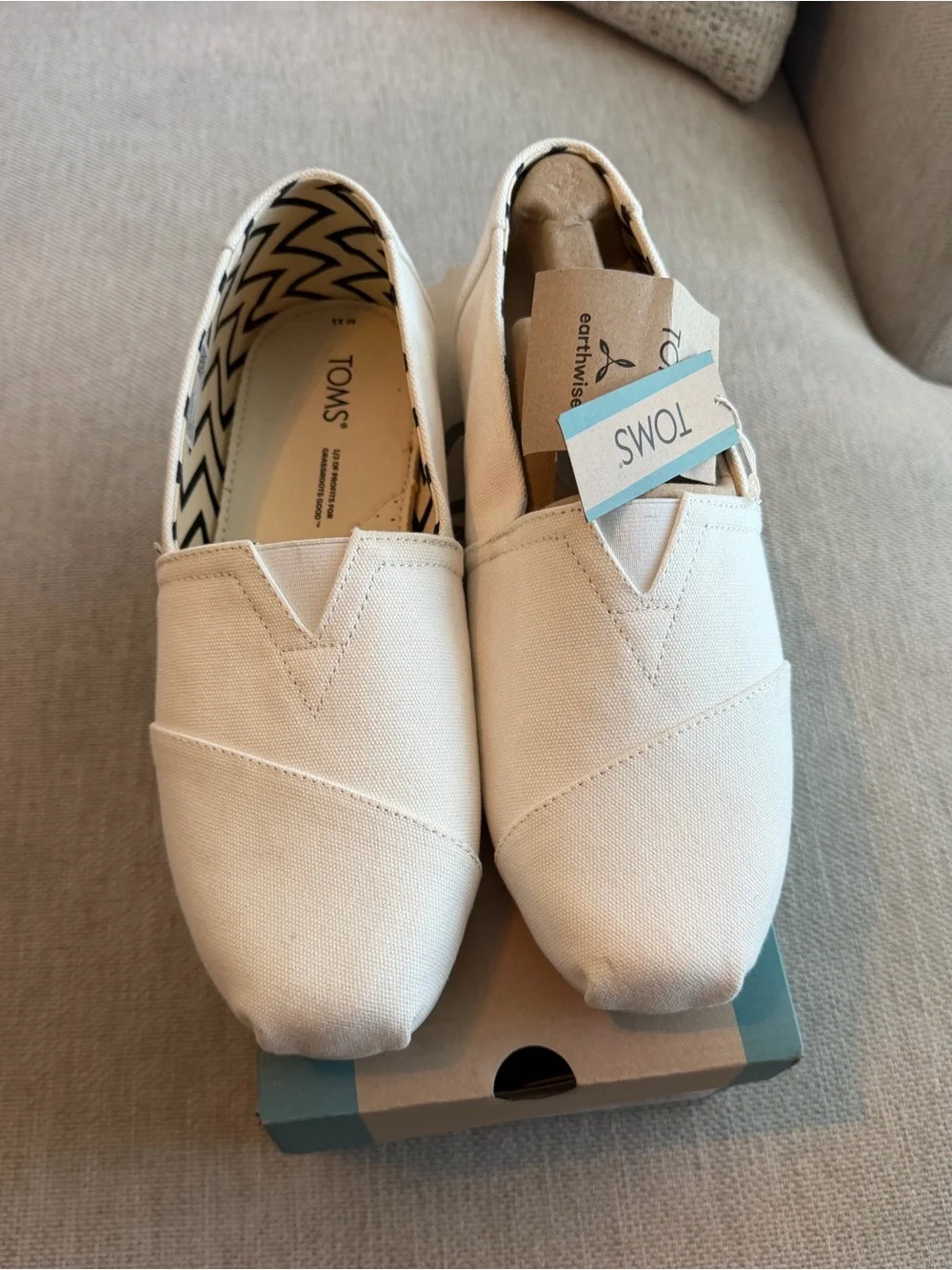 Toms Men’s Alpargata Slip-On Canvas Flats in Off-White